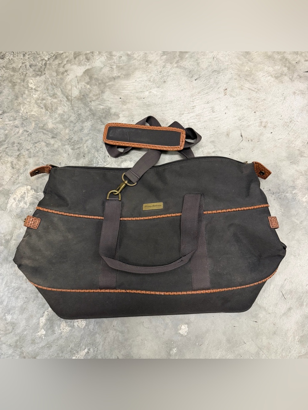 Tommy Bahama Mojito Travel Duffle Bag 24" Brown Basektweave Trim Handle w/Strap